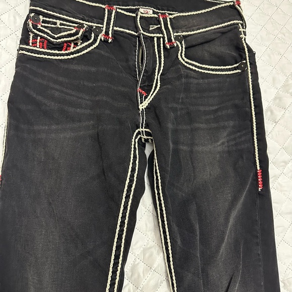 True Religion Dark Jeans with Red and White Stitching - Picture 3 of 7